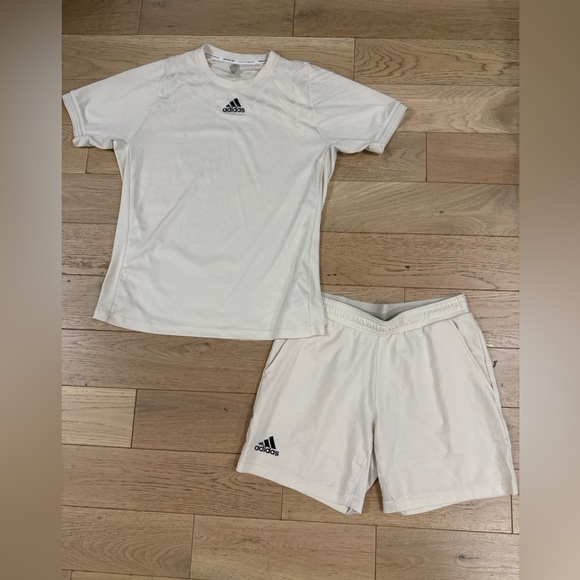 Adidas Primeblue Tennis Workout Set Cream L Top M Shorts - Picture 1 of 8